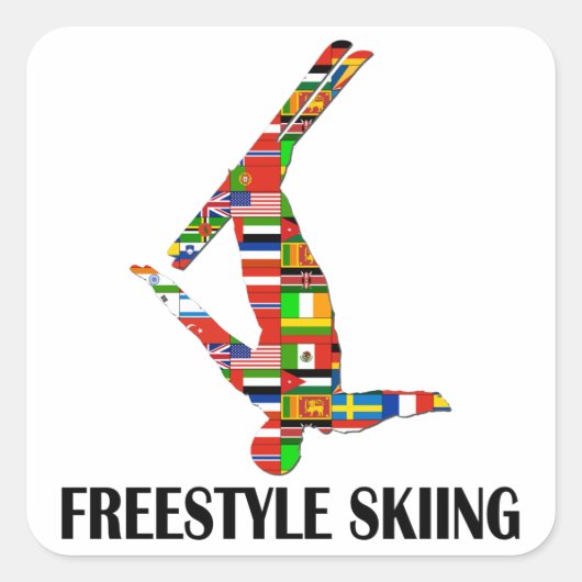 Freestyle Skiing Quadratischer Aufkleber (Vorderseite)