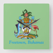 Freetown, Bahamas Marlin & Flamingo (Eleuthera) Quadratische Wanduhr (Vorderseite)
