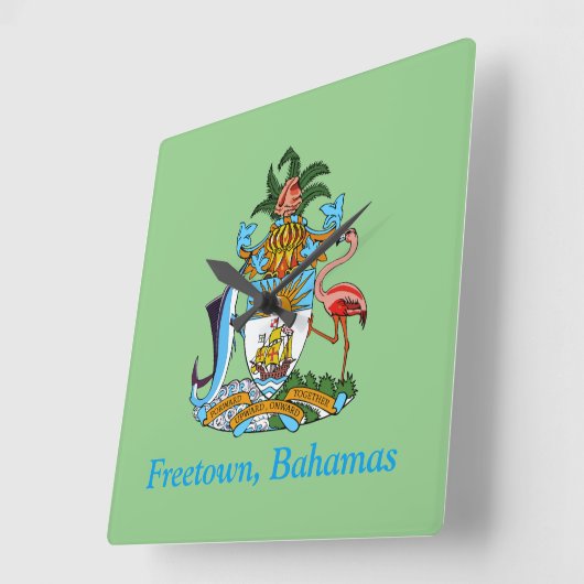 Freetown, Bahamas Marlin & Flamingo (Eleuthera) Quadratische Wanduhr (Winkel)