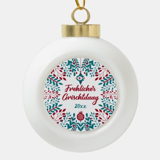 Frehlicher Grischtdaag, Pennsylvania Dutch Xmas Keramik Kugel-Ornament (Vorderseite)