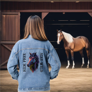 Frei Bleibe Wildtier Pferdekopf Jeansjacke