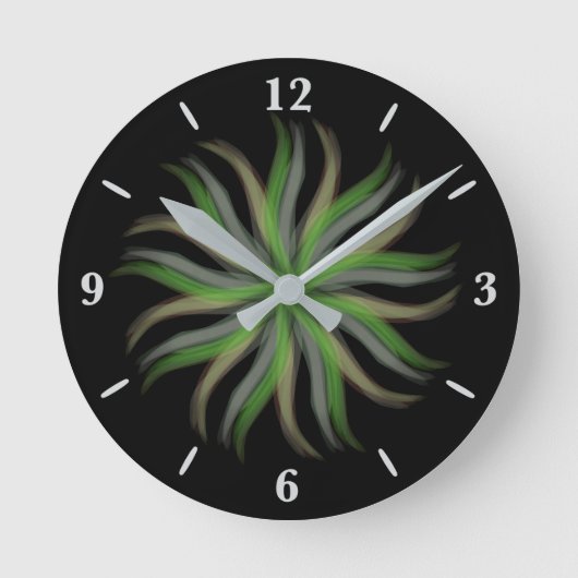 Frei blühende grüne graue Blätter Kunst Runde Wanduhr (Vorderseite)