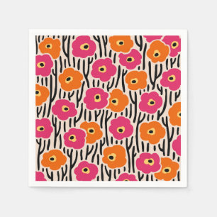 Frei gehaltene Blume Muster Hot Pink und Orange Serviette
