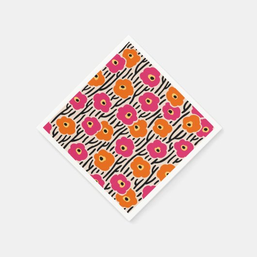 Frei gehaltene Blume Muster Hot Pink und Orange Serviette (Ecke)