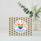 Frei Ihr Geschlecht, Regenbogenherz Postkarte (Stehend Vorderseite)