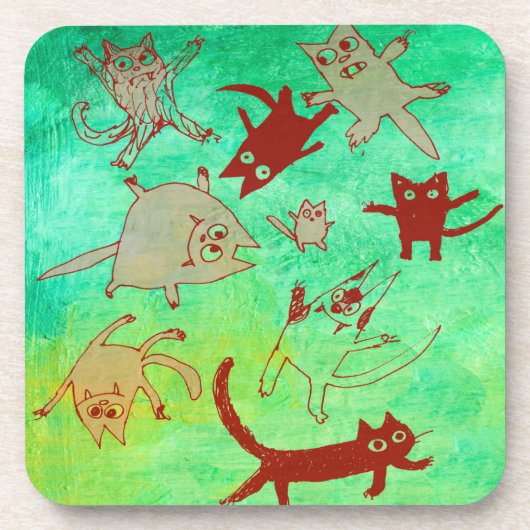 frei schwebendes Kätzchen Getränkeuntersetzer (Vorderseite)