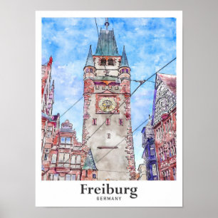 Freiburg Deutschland Reise Wasserfarbe Handgezeich Poster