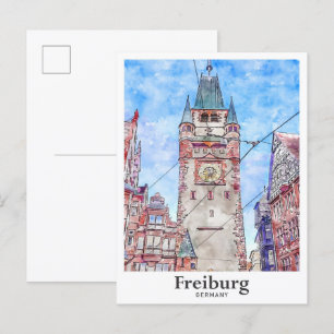 Freiburg Deutschland Reise Wasserfarbe Handgezeich Postkarte