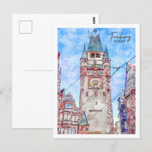 Freiburg Deutschland Reiseort Wasserfarbe Postkarte