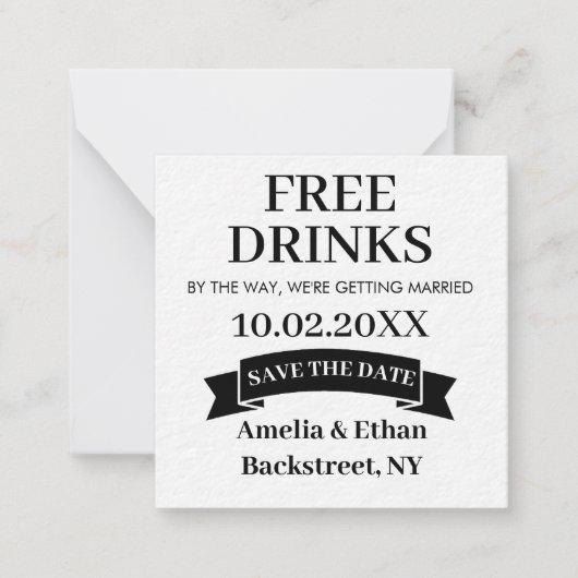 Freie Drinks Save the Date gewohnte Hochzeit Mitteilungskarte (Vorderseite)