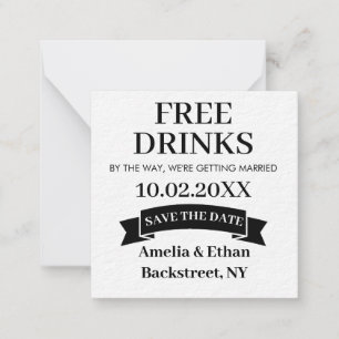 Freie Drinks Save the Date gewohnte Hochzeit Mitteilungskarte