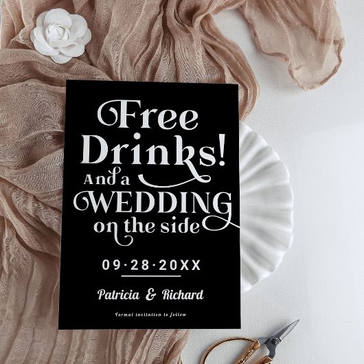 Freie Getränke Funny Lässig Wedding retten das Dat Einladung