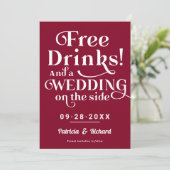 Freie Getränke Funny Lässig Wedding retten das Dat Einladung (Stehend Vorderseite)