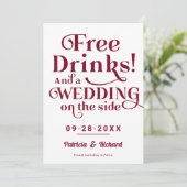 Freie Getränke Funny Lässig Wedding retten das Dat Einladung (Stehend Vorderseite)