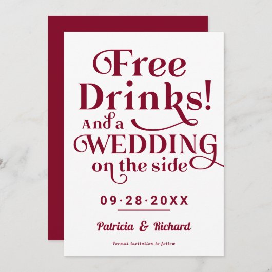 Freie Getränke Funny Lässig Wedding retten das Dat Einladung (Vorne/Hinten)