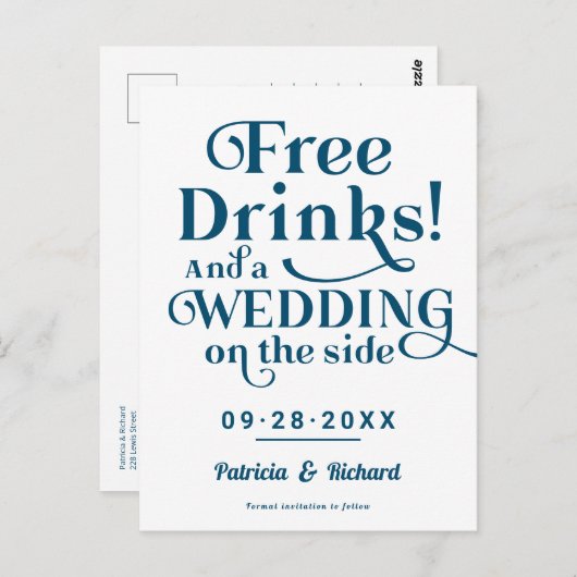 Freie Getränke Funny Lässig Wedding retten das Dat Postkarte (Vorne/Hinten)