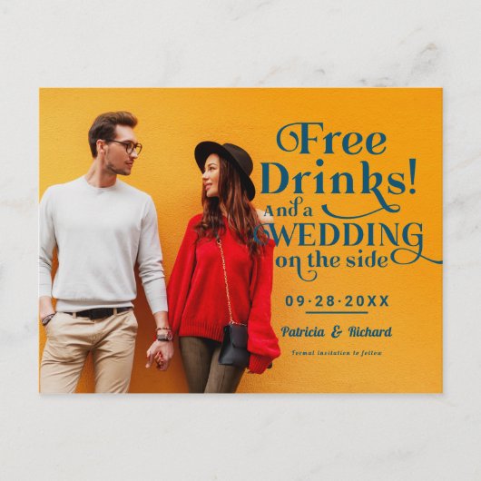 Freie Getränke Funny Lässig Wedding retten das Dat Postkarte (Vorderseite)