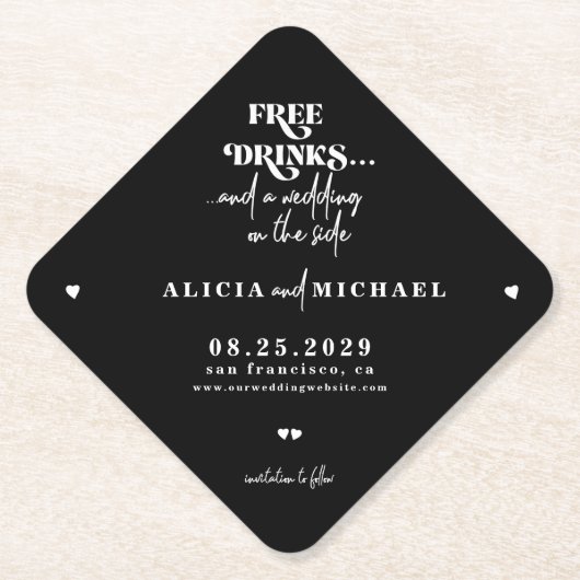 Freie Getränke lustige moderne Hochzeit speichern  Untersetzer (Vorderseite)