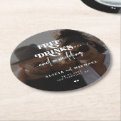 Freie Getränke nach Maß Foto Hochzeit speichern Si Runder Pappuntersetzer (Angewinkelt)