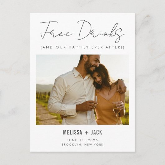 Freie Getränke nach Save the Date Ankündigungspostkarte (Vorderseite)