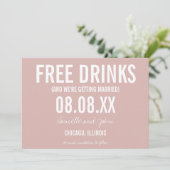 Freie Getränke Rosa Foto Hochzeit speichern Sie da Save The Date (Stehend Vorderseite)
