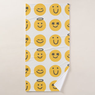 Freie Hand glückliche Emoji nahtlose Muster. Posi Badehandtuch