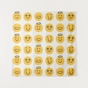 Freie Hand glückliche Emoji nahtlose Muster. Posit Wandteppich