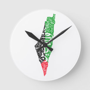 Freie Karte und Flagge Palästinas ف ل س ط ي ن Runde Wanduhr