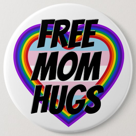 Freie Mama Hugs LGBT Pride Rainbow Herz Button (Vorderseite)