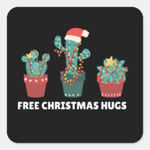 Freie Weihnachtshugs Funny Cactus Pflanze Square S Quadratischer Aufkleber