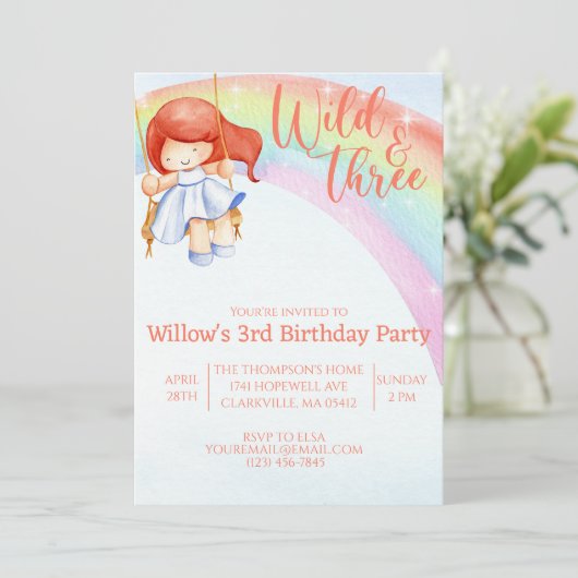 freier Regenbogen, dritter Geburtstag Einladung (Stehend Vorderseite)