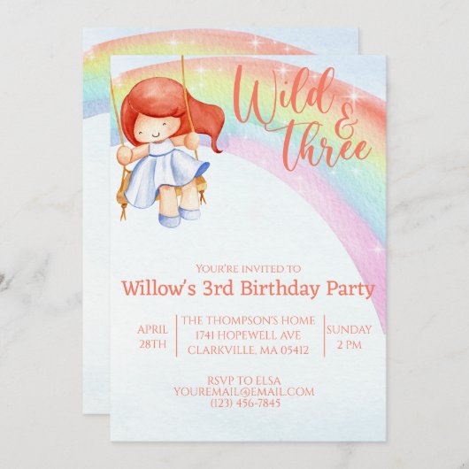 freier Regenbogen, dritter Geburtstag Einladung (Vorne/Hinten)