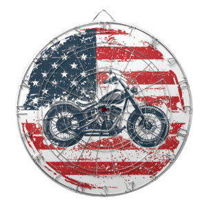 Freier Verkehr: Retro-Motorrad und amerikanische F Dartscheibe