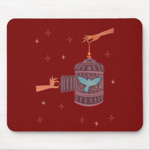 Freier Vogel Vogelkäfig Volkskunst Hände und bla Mousepad