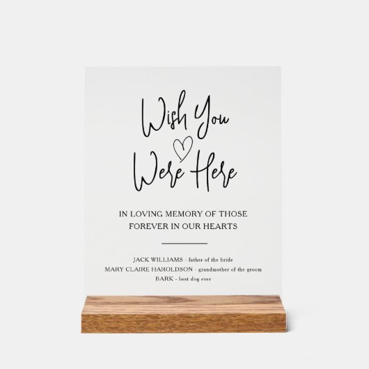 Freies Memorial für die Hochzeit des Gedächtnisses Acrylschild (Vorderseite)