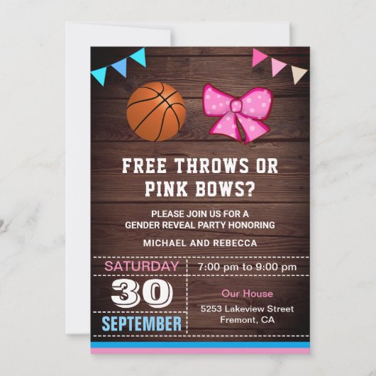 Freies Party oder rosa Bögen Geschlecht offenbaren Einladung (Vorderseite)