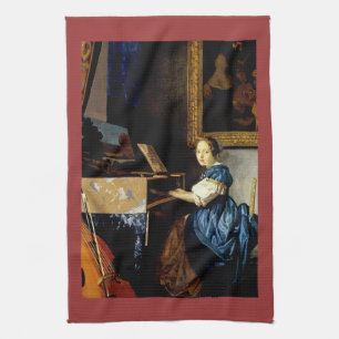 Freifrau auf spinet durch Johannes Vermeer Küchentuch