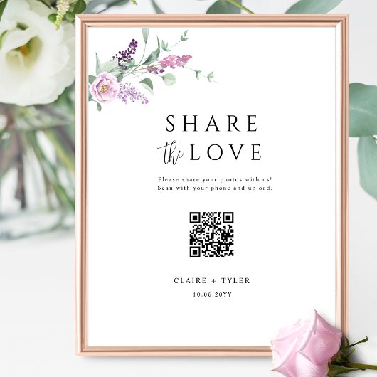 Freigeben der Liebe Elegant Lila Wedding QR Code-Z Poster