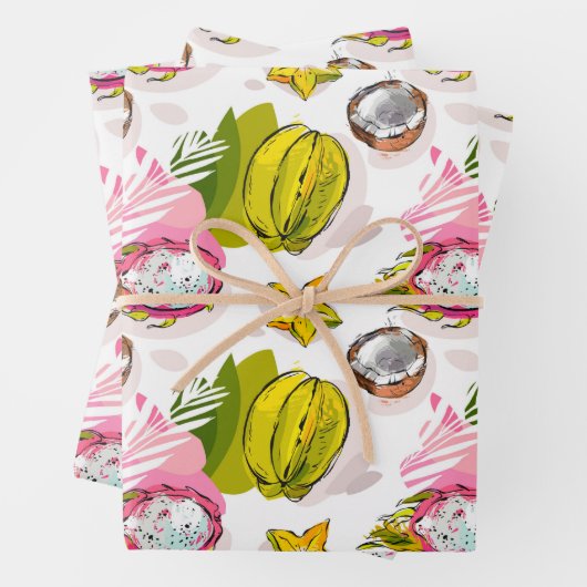 Freihandtexturiertes Fruchtmuster Geschenkpapier Set (Beispiel)