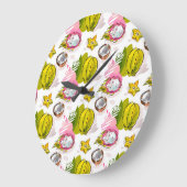 Freihandtexturiertes Fruchtmuster Große Wanduhr (Winkel)
