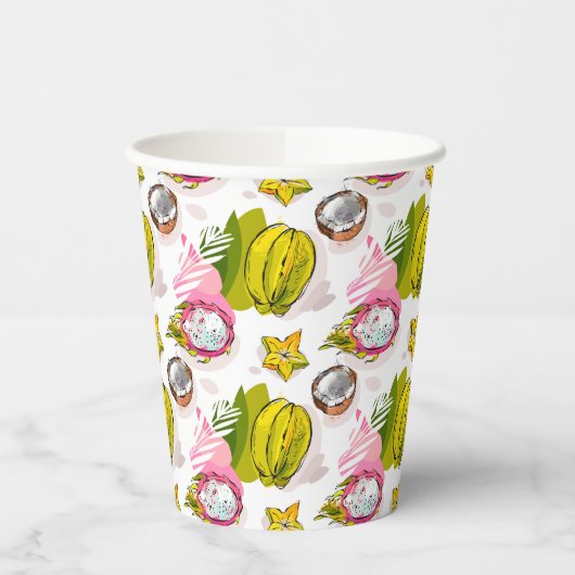 Freihandtexturiertes Fruchtmuster Pappbecher (Links)
