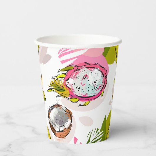 Freihandtexturiertes Fruchtmuster Pappbecher (Rückseite)