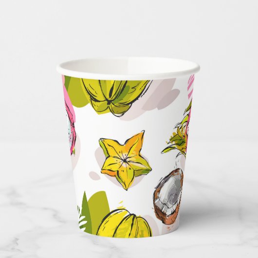 Freihandtexturiertes Fruchtmuster Pappbecher (Links)