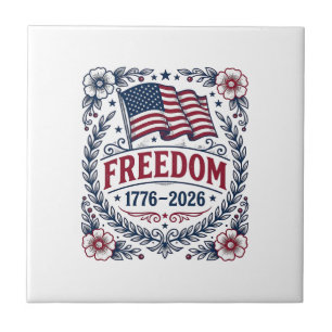 Freiheit 1776 Patriotischer Vintage-Flagge Blumenh Fliese
