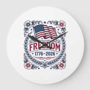 Freiheit 1776 Patriotischer Vintage-Flagge Blumenh Große Wanduhr