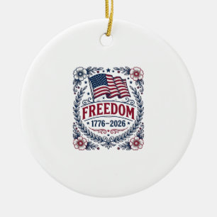 Freiheit 1776 Patriotisches Vintage-Flagge Floral- Keramik Ornament