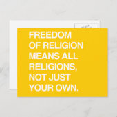 FREIHEIT BEDEUTET ALLE RELIGIONEN POSTKARTE (Vorne/Hinten)