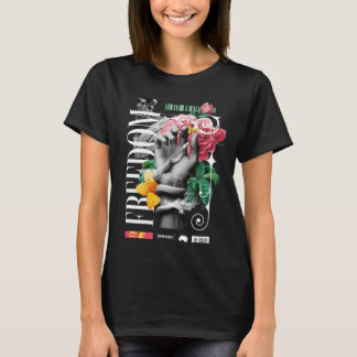 Freiheit Floral Power Fist Grafik T-Shirt