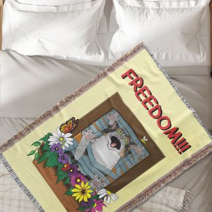 Freiheit Flucht Lustige Katze Gelbe Blumen Fenster Decke