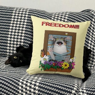 Freiheit Flucht Lustige Katze Gelbe Blumen Fenster Kissen